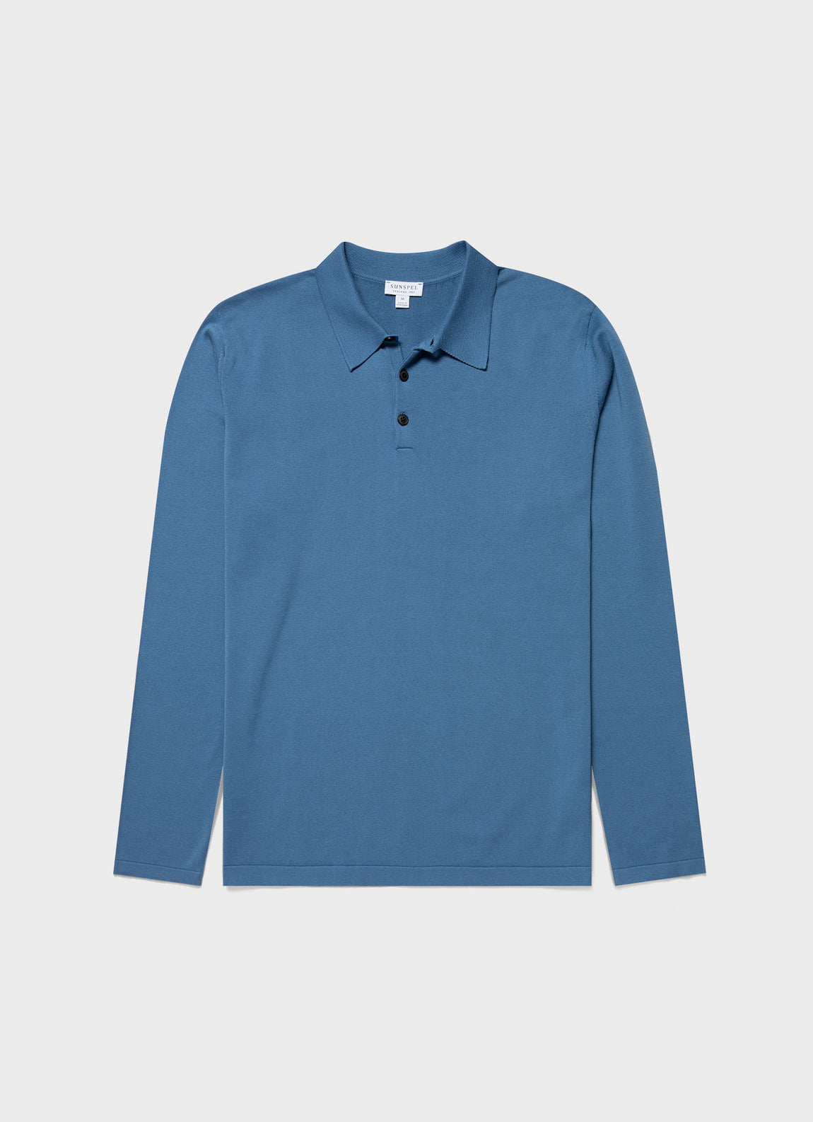 Men's Long Sleeve Sea Island Cotton Knit Polo Shirt in Bluestone