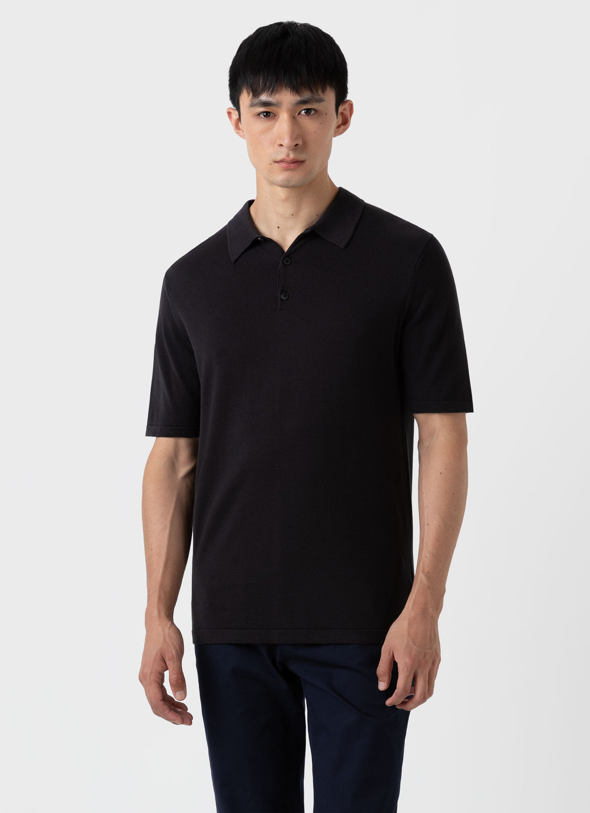 Men's Sea Island Cotton Polo Shirt in Black | Sunspel