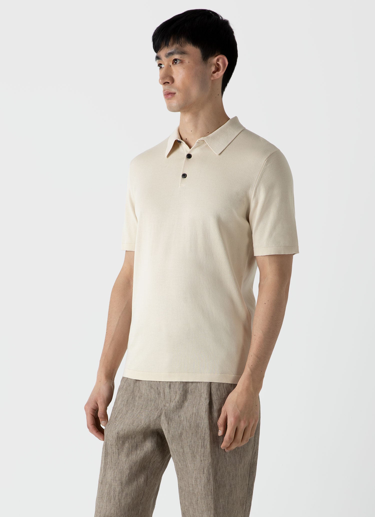 Men's Sea Island Cotton Polo Shirt in Undyed Sunspel