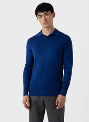 Men's Extra-Fine Merino Polo Shirt in Space Blue