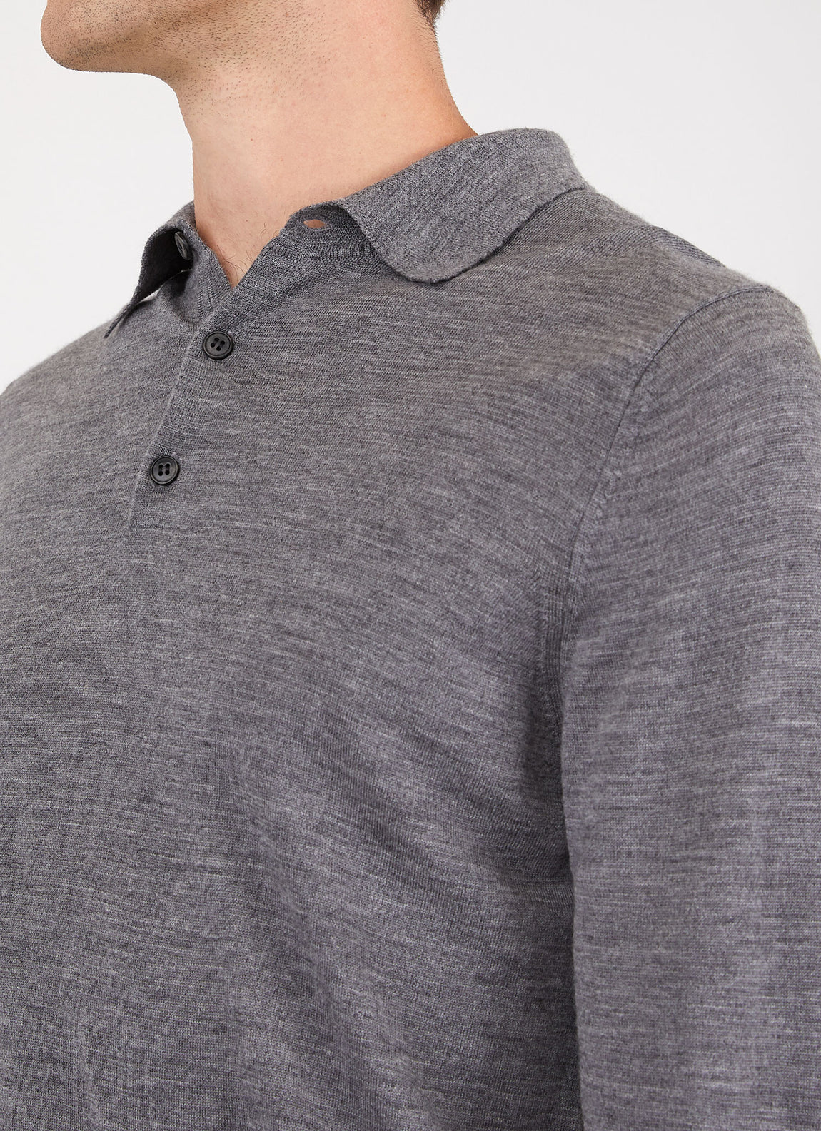 Men's Extra-Fine Merino Polo Shirt in Mid Grey Melange | Sunspel