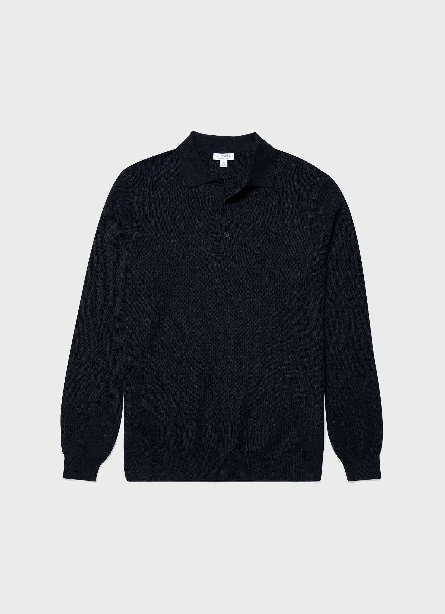 Men's Knit Long Sleeve Polo Shirt in Navy