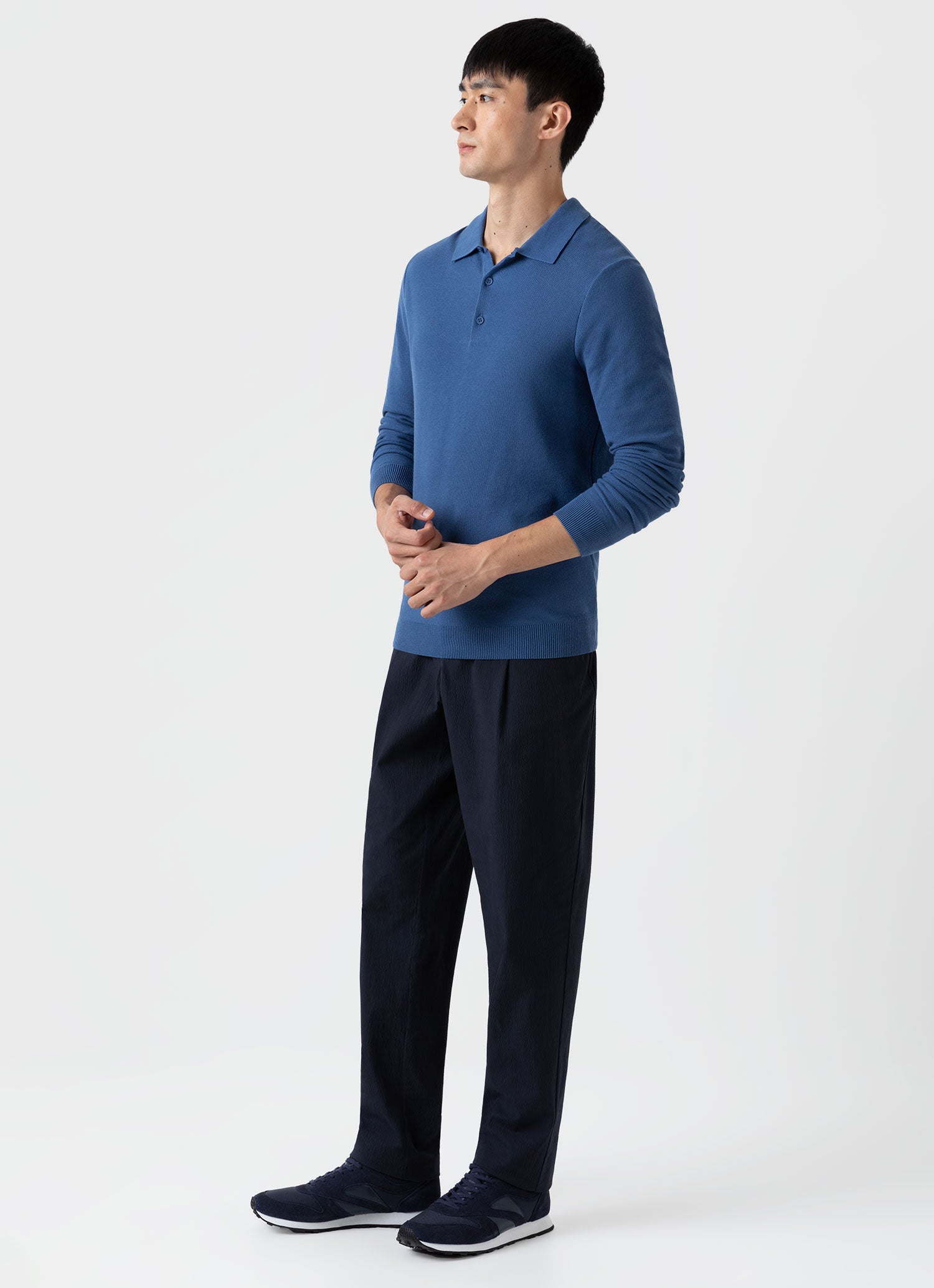 Men's Knit Long Sleeve Polo Shirt in Bluestone