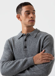 Men's Lambswool Polo Shirt in Mid Grey Melange