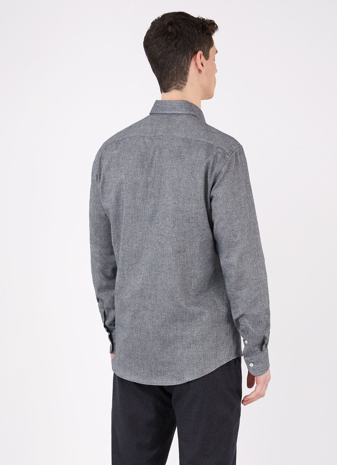 Men's Button Down Flannel Shirt in Mid Grey Melange