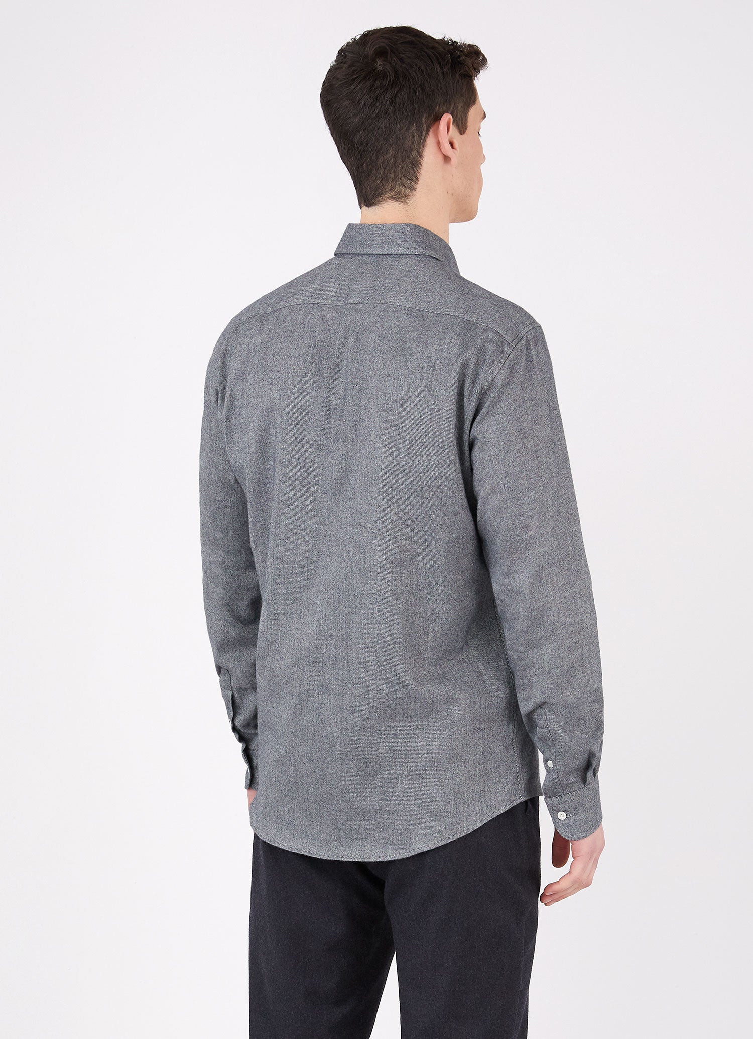 Men's Button Down Flannel Shirt in Mid Grey Melange