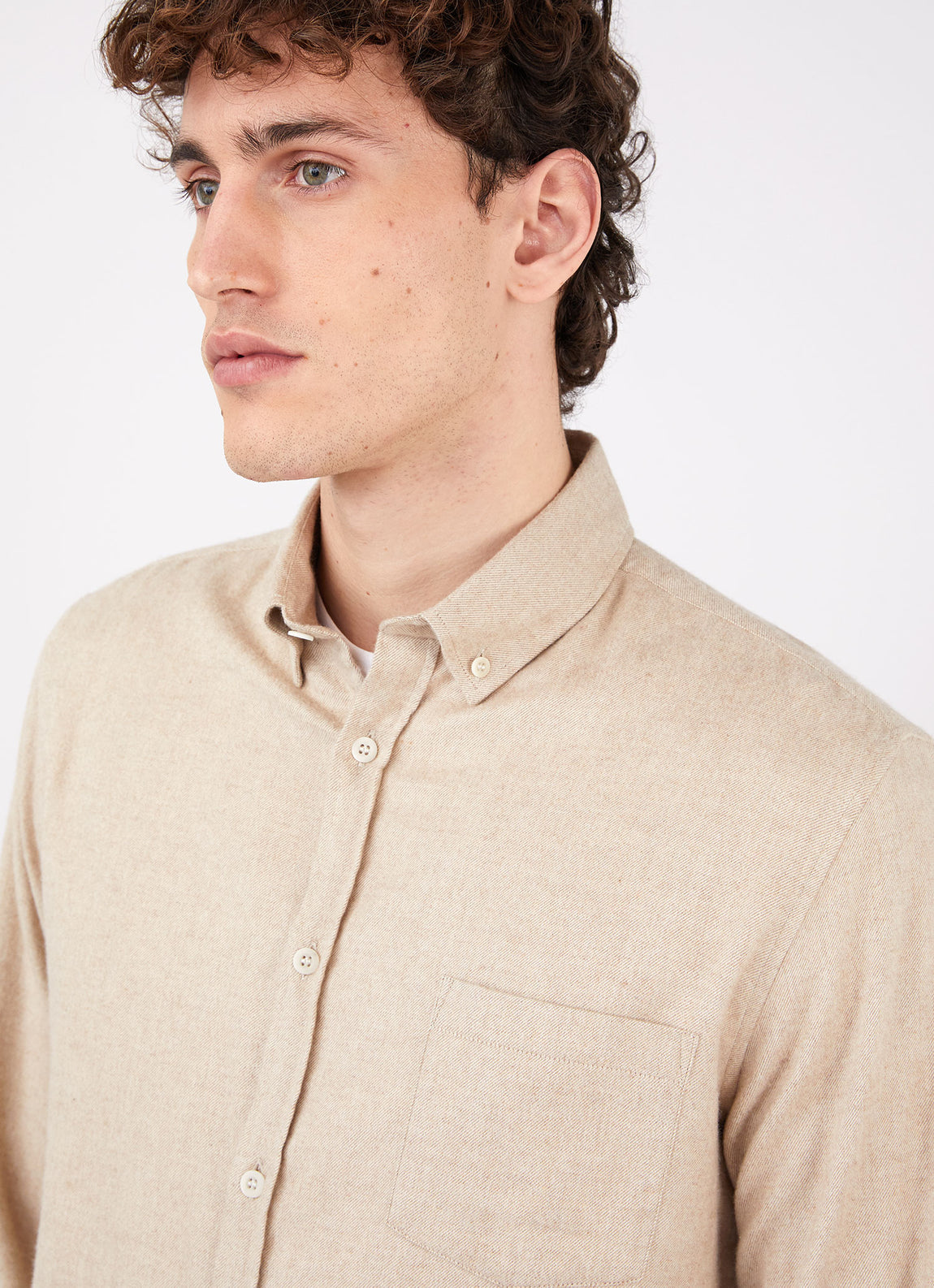 Men's Button Down Flannel Shirt in Oatmeal Melange
