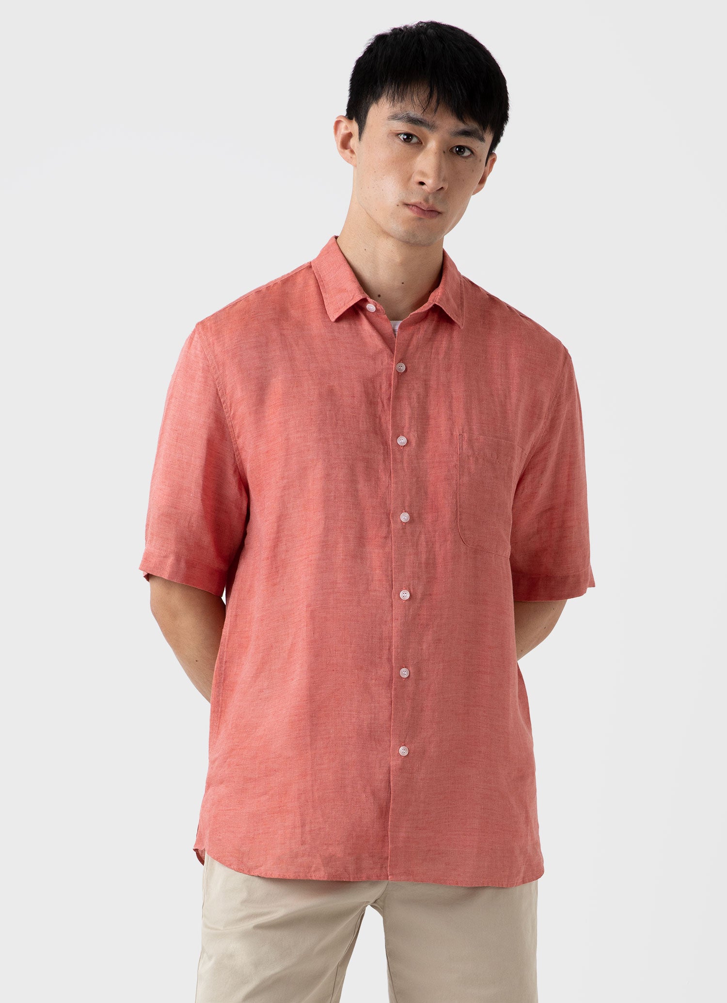 Men's Short Sleeve Linen Shirt in Burnt Sienna