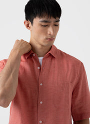 Men's Short Sleeve Linen Shirt in Burnt Sienna