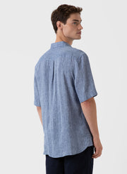 Men's Short Sleeve Linen Shirt in Bluestone Melange