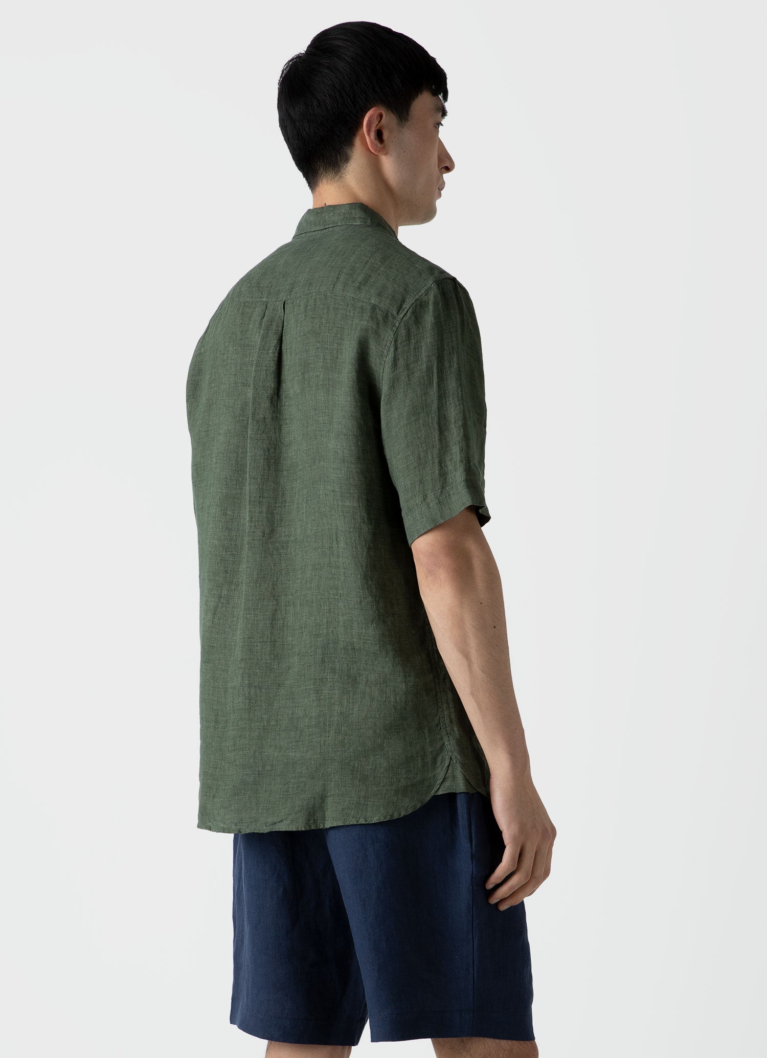 Men's Short Sleeve Linen Shirt in Hunter Green