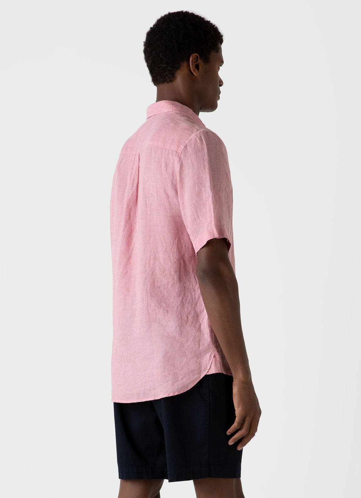Men's Short Sleeve Linen Shirt in Shell Pink