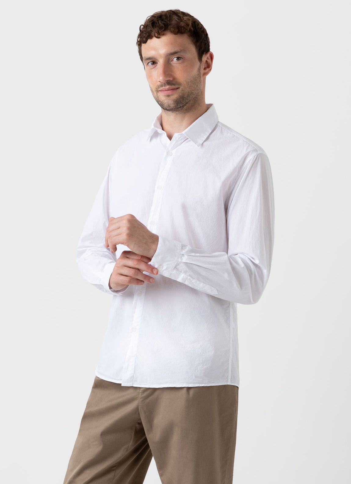 Men's Lightweight Poplin Shirt in White | Sunspel