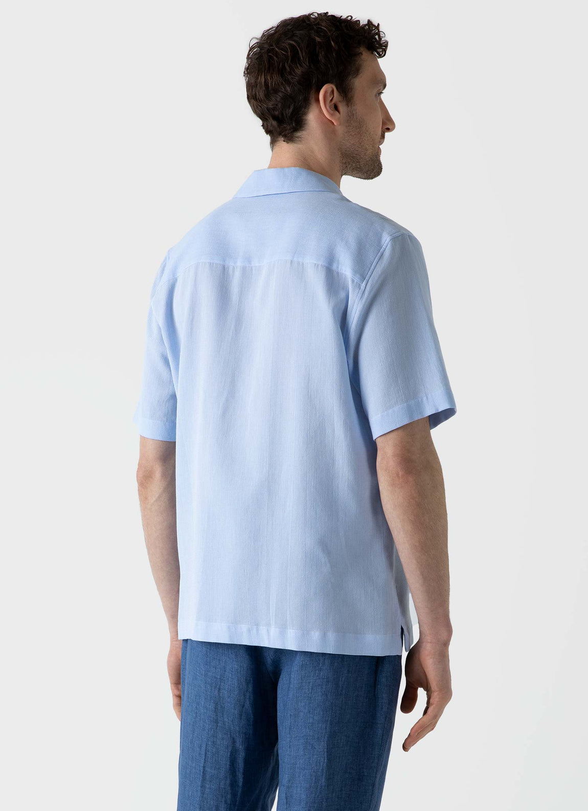 Men's Waffle Camp Collar Shirt in Cool Blue