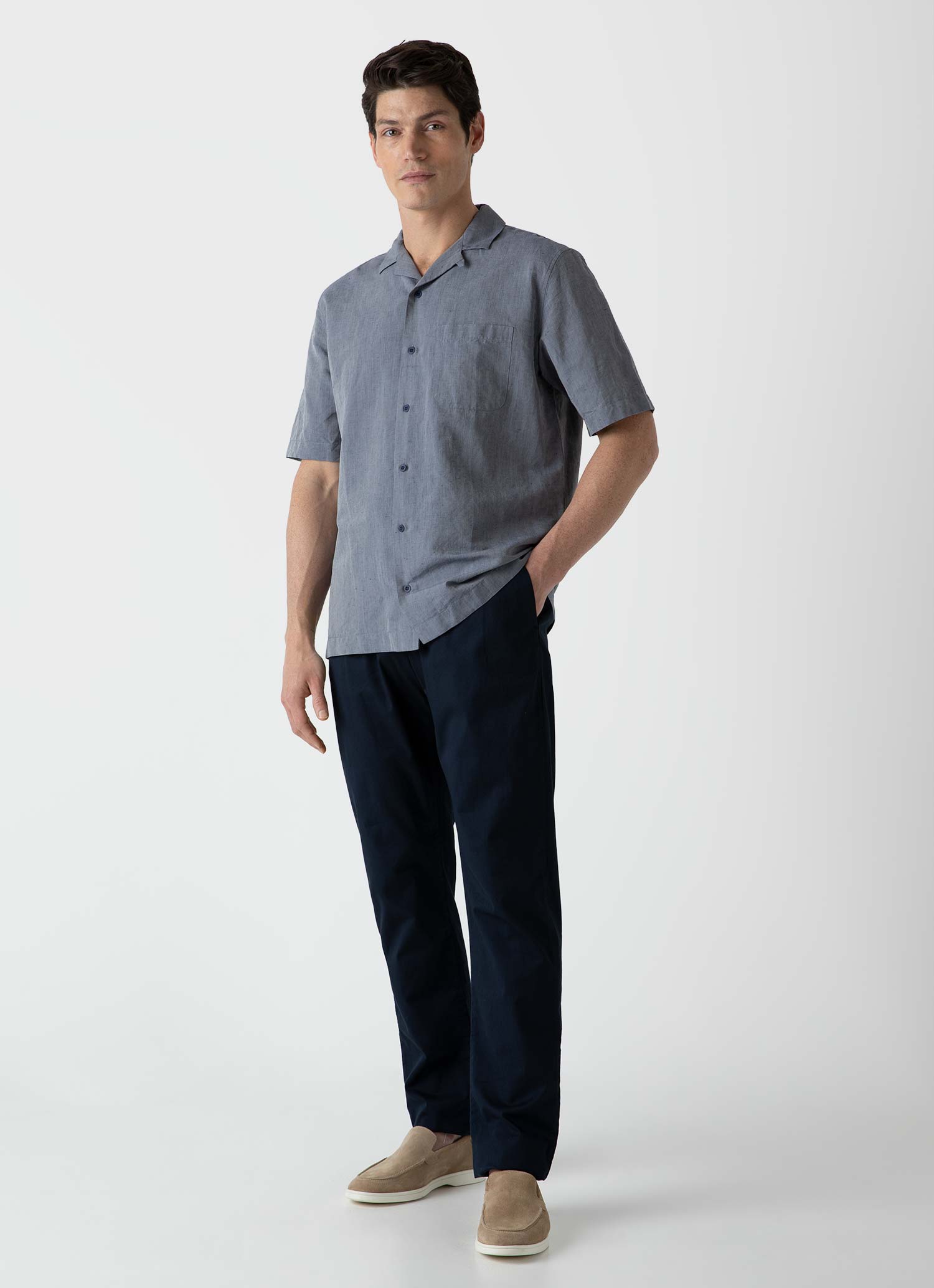 Men's Cotton Linen Shirt in Light Navy Melange