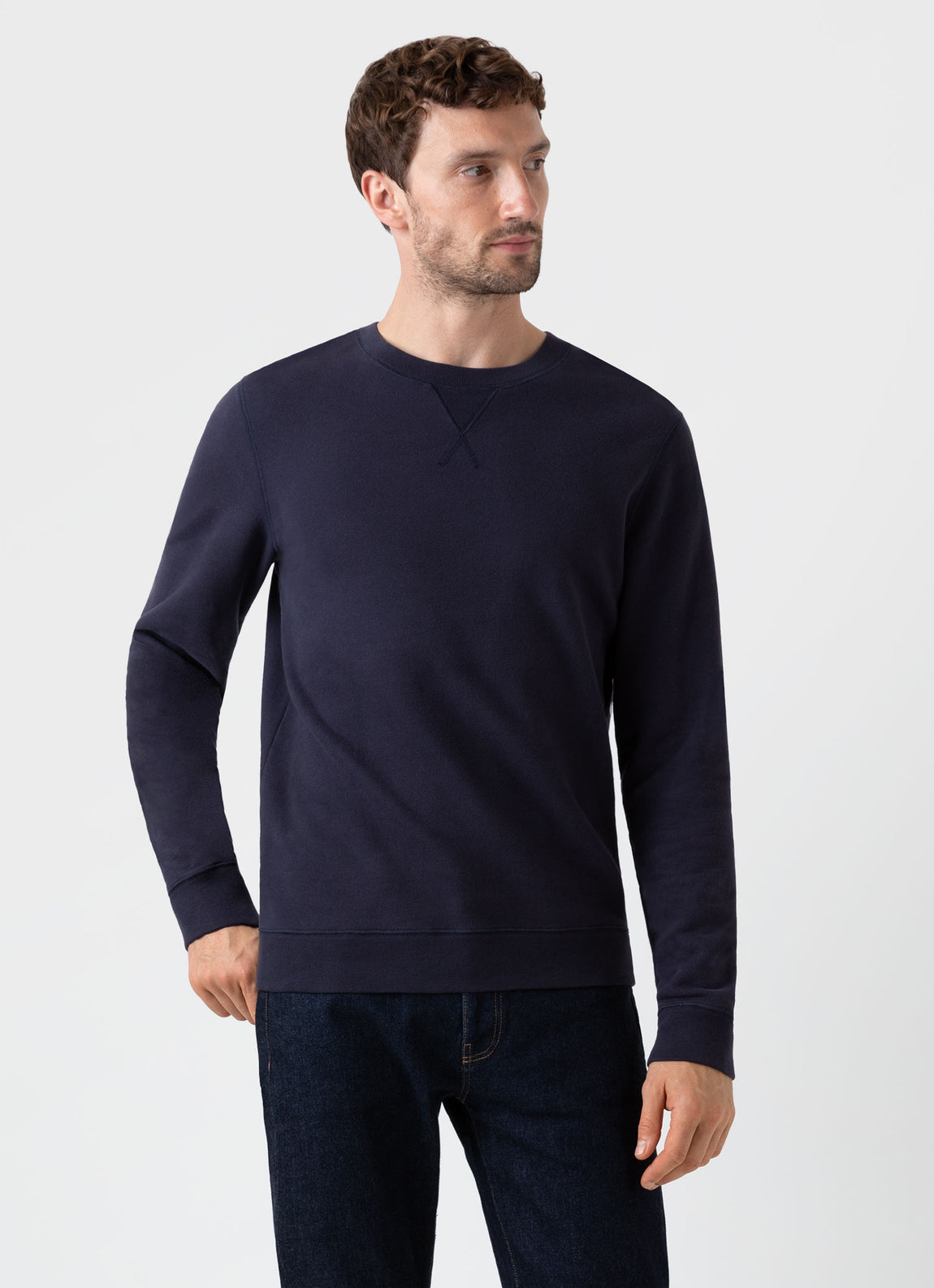 Men\'s Loopback Sweatshirt in Navy | Sunspel