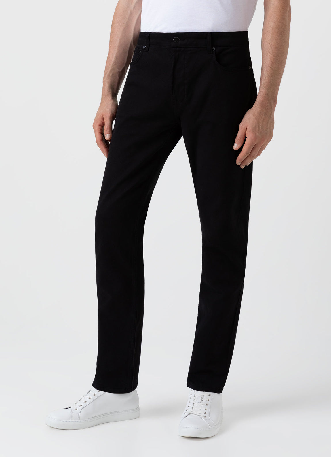Men's Cotton Drill 5 Pocket Trouser in Black | Sunspel