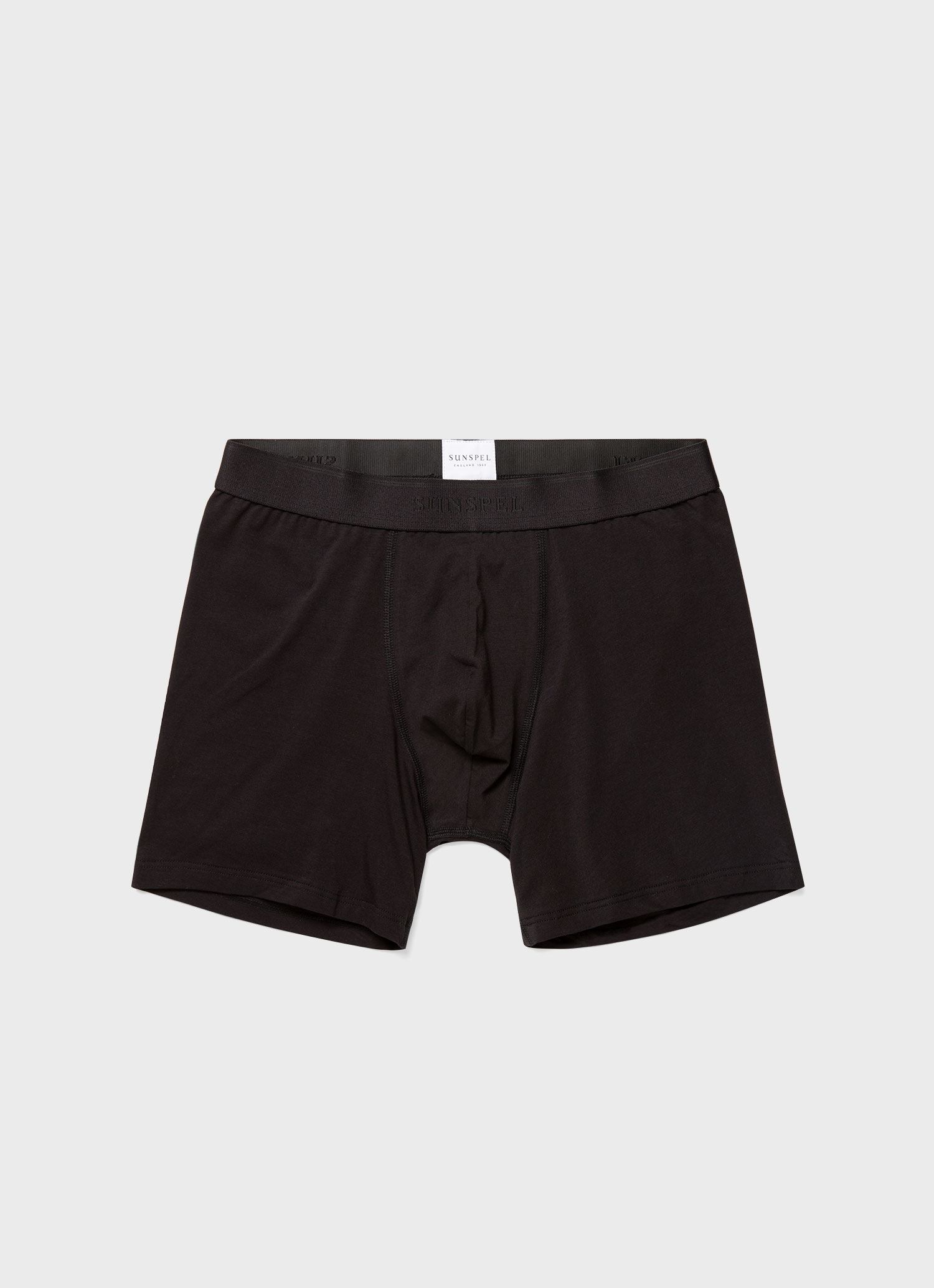 Men's Long Cut Stretch Cotton Trunks in Black | Sunspel