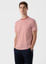 Men's Classic T-shirt in White/Burnt Sienna English Stripe
