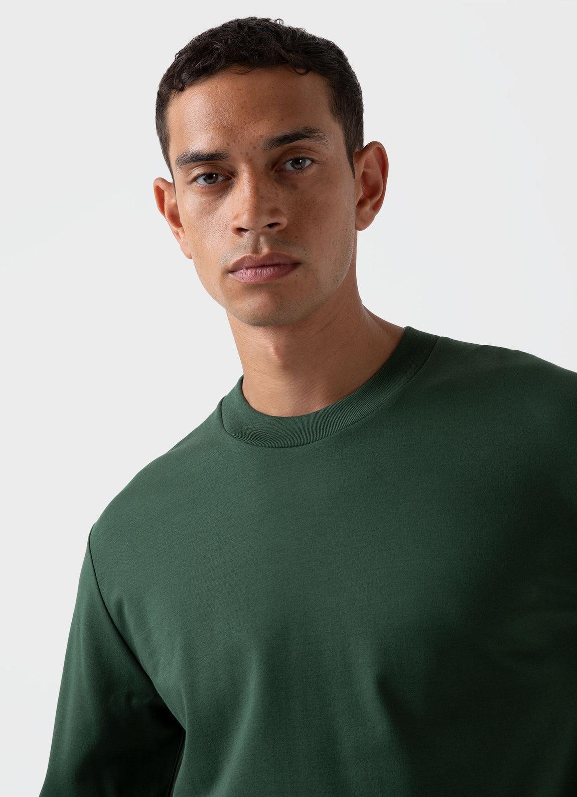 Carbon Brushed Long Sleeve T-shirt in Dark Green | Sunspel