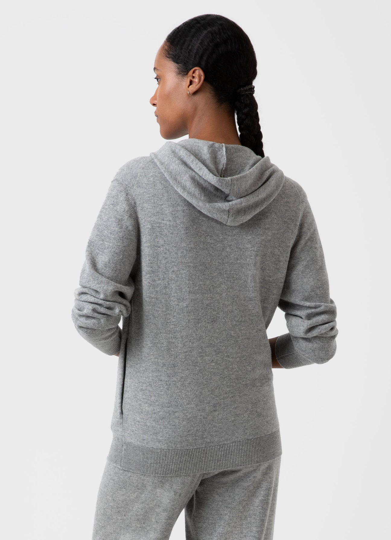 Women's Cashmere Zip Hoodie in Grey Melange Sunspel