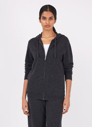 Women's Cashmere Zip Hoodie in Charcoal Melange