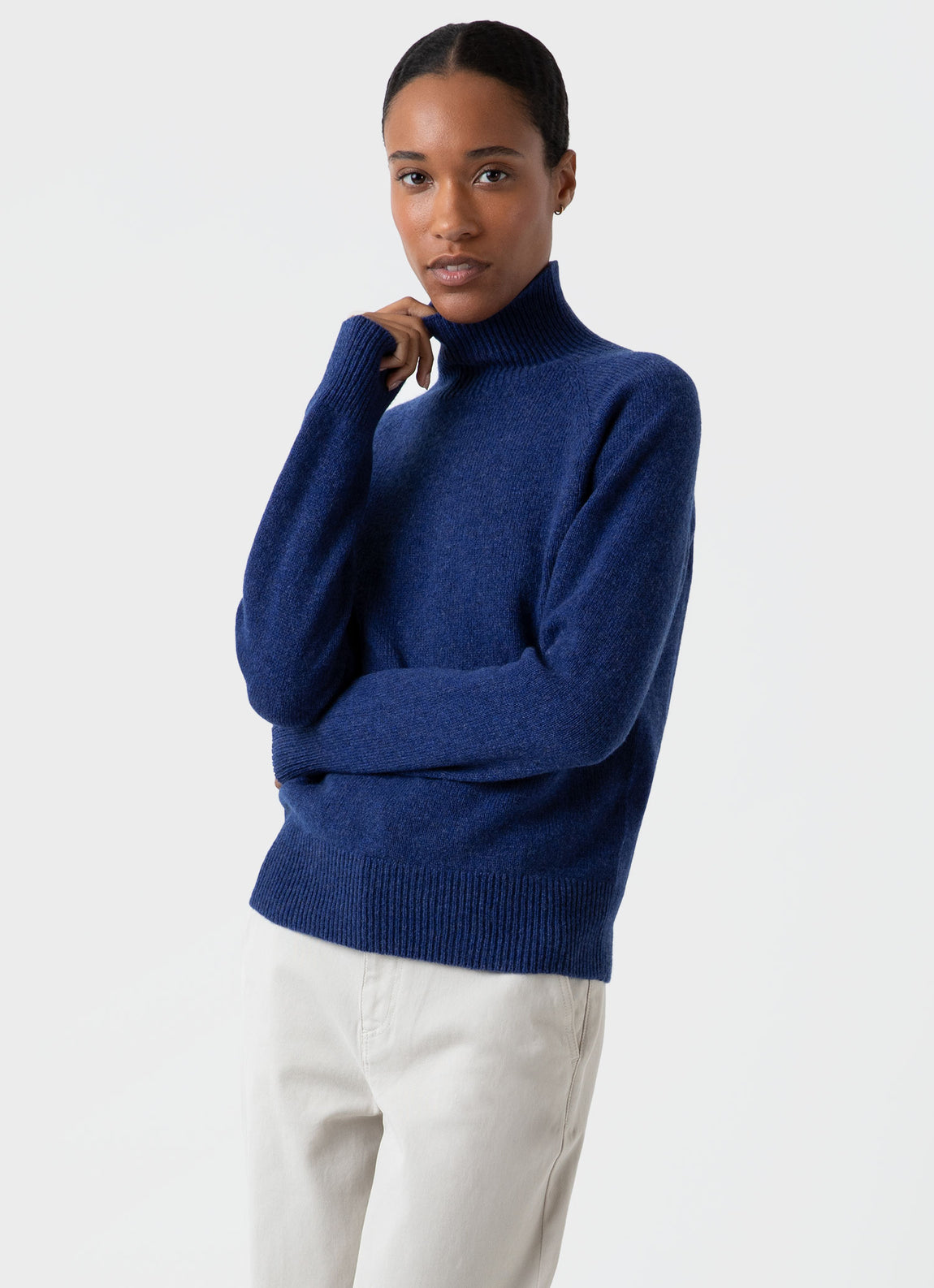Women's Lambswool Funnel Neck Jumper in Space Blue
