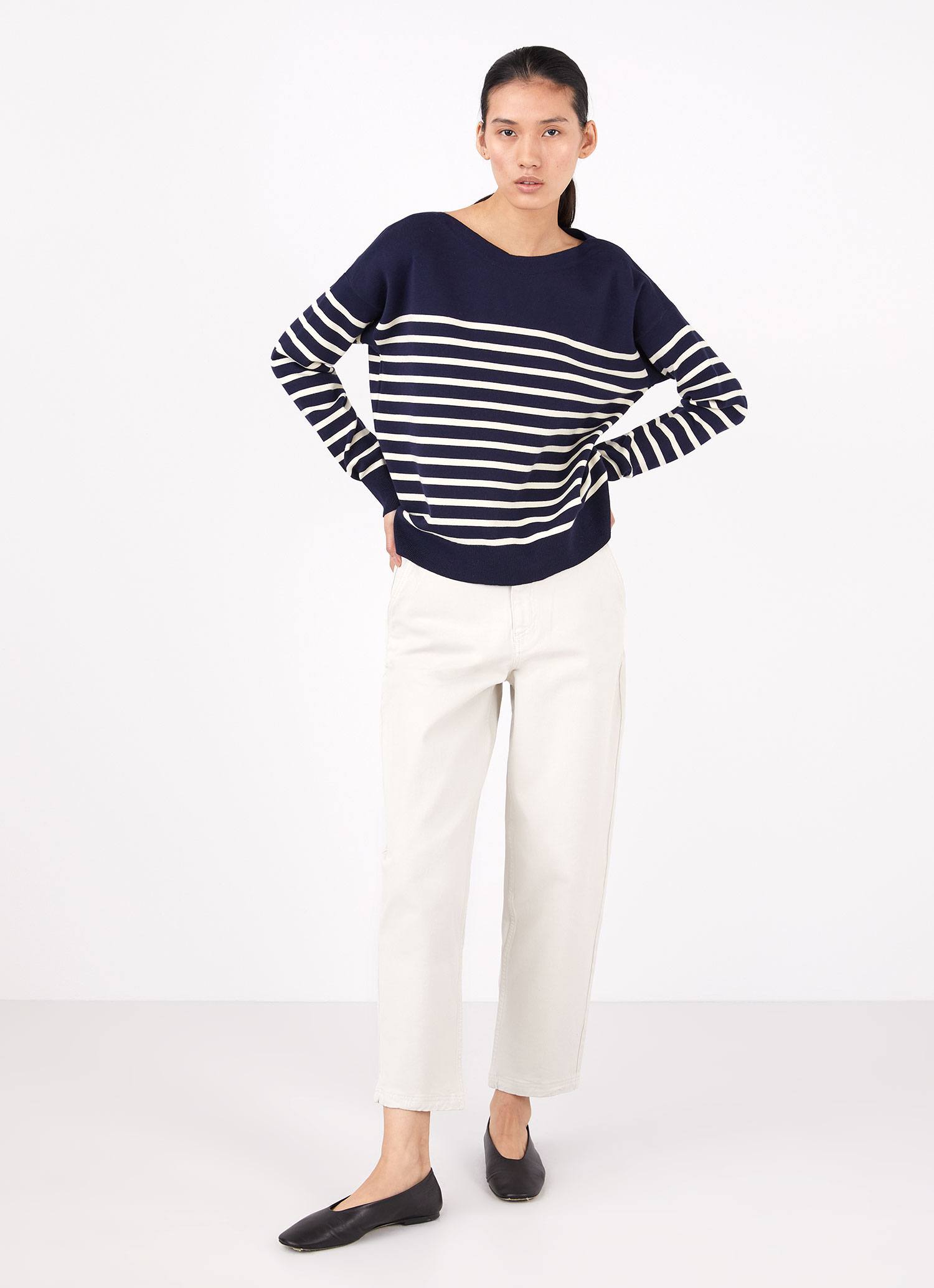 Women's Breton Stripe Jumper in Navy/Ecru