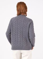 Women's Cable Crew Neck Jumper in Mid Grey Melange