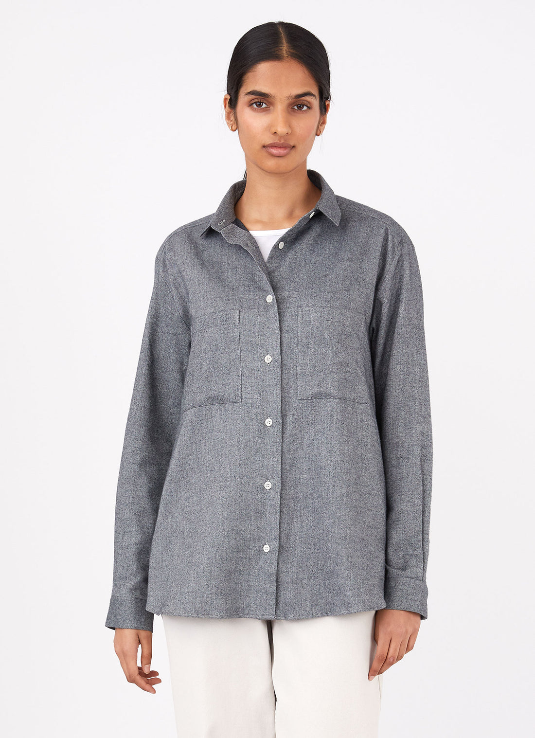 Women's Oversized Flannel Shirt in Mid Grey Melange
