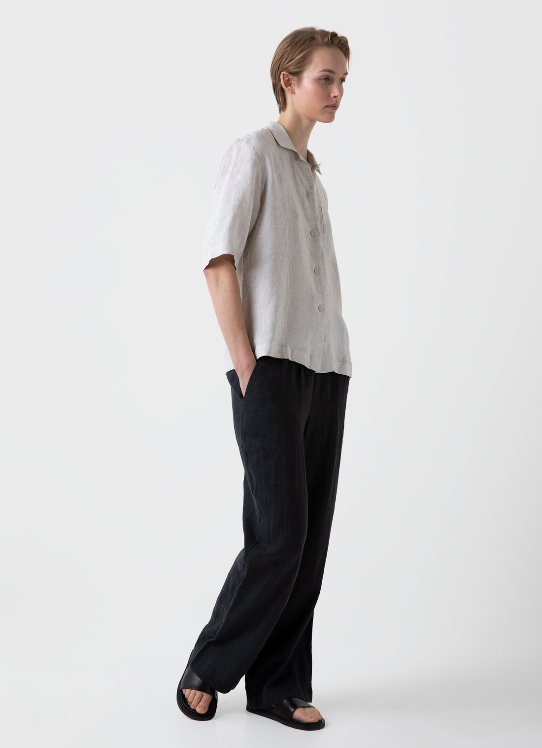Women's Short Sleeve Linen Shirt in Oatmeal Melange