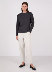 Women's Long Sleeve Boy Fit T-shirt in Charcoal Melange